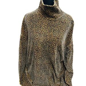Vintage 90s Kenar etc. Leopard Print Shirt Velour Turtleneck Top Oversized Med